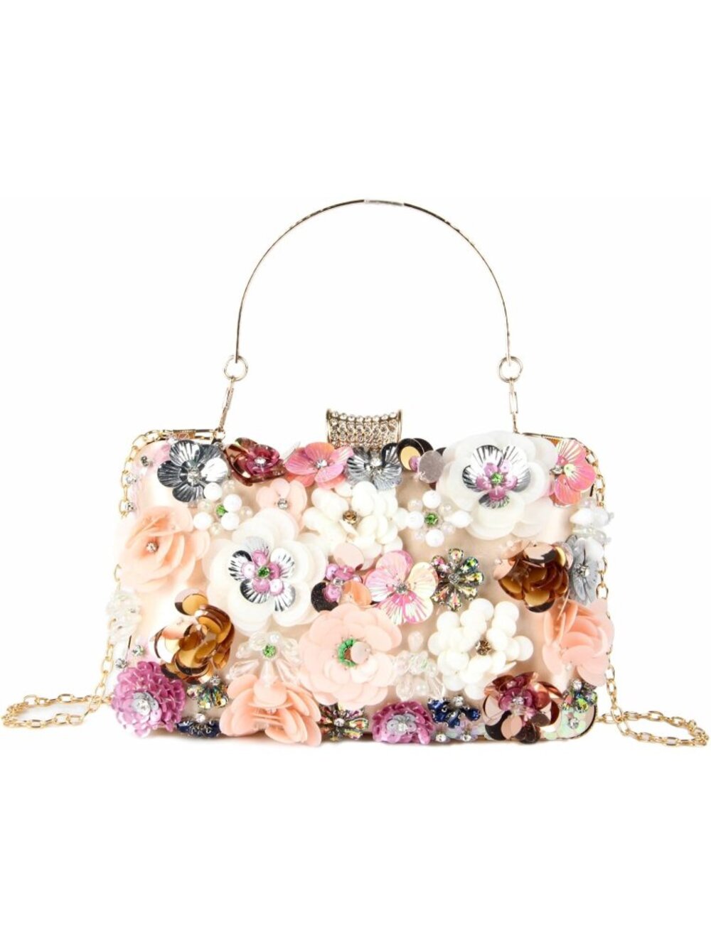 〽️Women's Champagne Flower Clutch Purse Evening Handbag Chain Strap Shoulder Bag